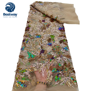 Tela de encaje de tul francés nupcial africano bordado de secuencia de estilo de moda Bestway - Product Image 2