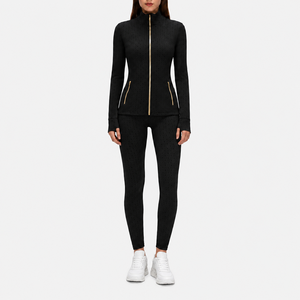 Women's Seamless <b>Workout</b> Set Dot Jacquard Long Sleeve Zip <b>Jacket</b> High Waist Yoga Leggings Gym Sportswear - Product Image 2