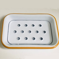 Porte-savon circulaire en métal émaillé de 13 cm pour salle de bain, avec logo personnalisé et égouttoir amovible