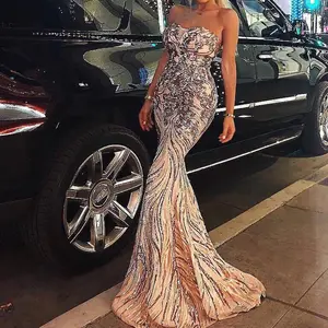 2024 Guangzhou Factory Wholesale Hot Sexy Sequin Off Shoulder Ball Gown Evening Dress For Party