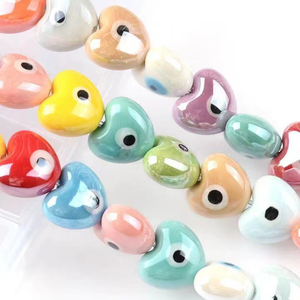 Cuentas <span class=keywords><strong>de</strong></span> Cerámica con Forma <span class=keywords><strong>de</strong></span> Corazón y Ojos Turcos en Ambos Lados para Hacer Pulseras, Collares, Colgantes y Accesorios <span class=keywords><strong>de</strong></span> Joyería, Cuentas <span class=keywords><strong>de</strong></span> Porcelana - Product Image 2