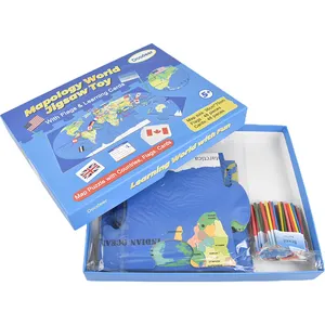 הנמכרים ביותר מותאם אישית מפת עולם משחק פאזל נחושת צלחת עבה כרטיס מגיע עם דגלים קטנים צעצועים