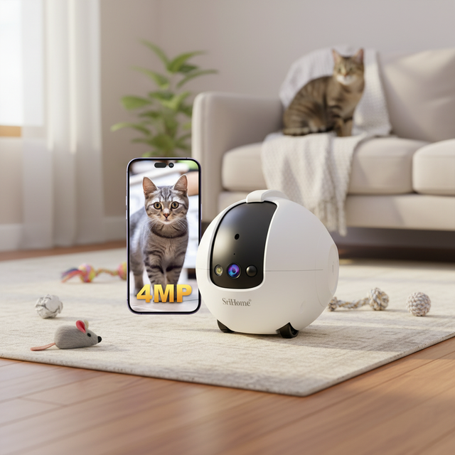 Smart Pet Camera Movable Companion Robot 4MP AI Tracking Two-Way Audio Smart Pet Playmate