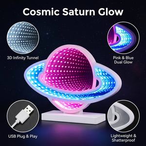 Miroir de Maquillage LED Effet Tunnel 3D Planète Saturne, Lampe de Bureau Art Déco, Vente en Gros Usine, Logo Personnalisé Couleur Anniversaire - Product Image 2