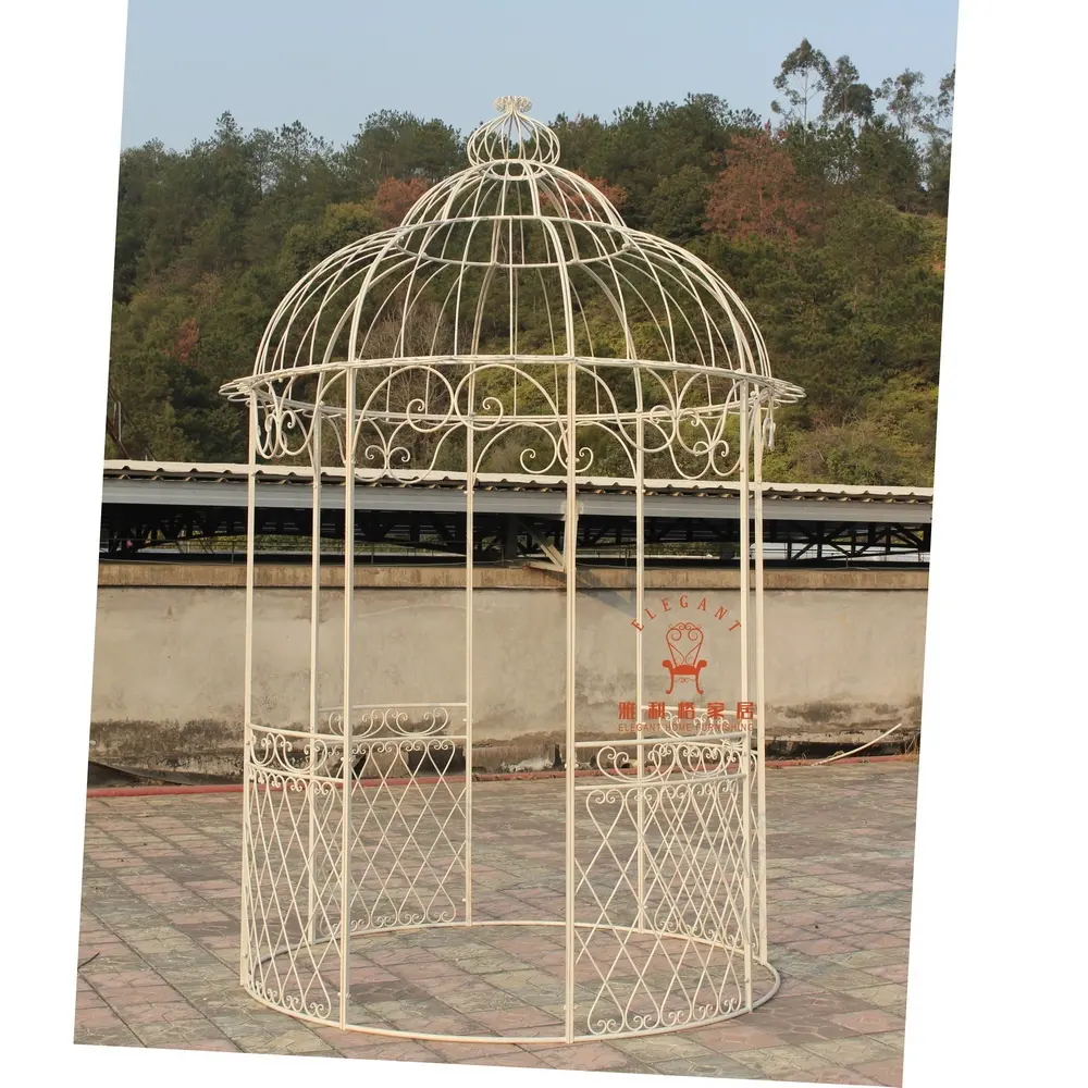New Arrival Powder Coated Outdoor Antique White House Wrought Iron Round Gazebo For Sale