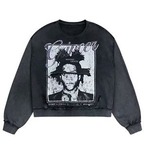 Sudadera Vintage Personalizada para Hombre, Lavado Desgastado, Corte a Mano, Detalle de Borde Crudo, Estilo Grunge Urbano - Product Image 1