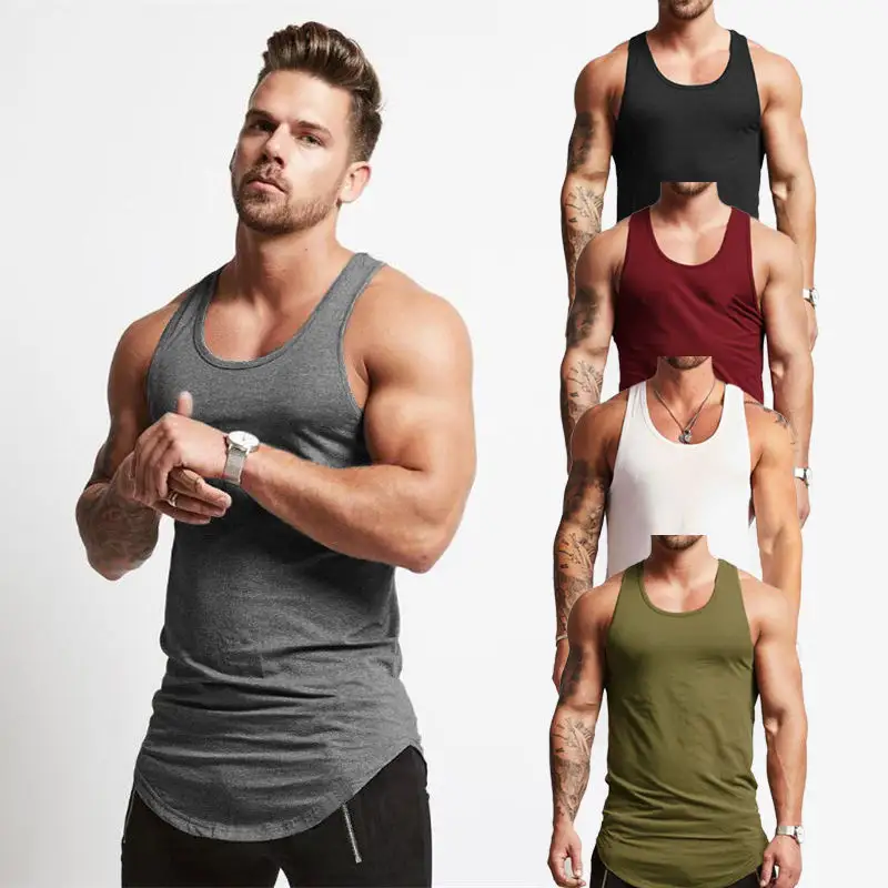 Sublimation Quick Dry Curve Hem Long Sport Bodybuilding Tank Top Singlet Male Casual Active Wear Vest Gym Tank Top Men