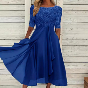 Abito in Chiffon con cuciture in pizzo traforato da sera da damigella d'onore abbigliamento donna - Product Image 1
