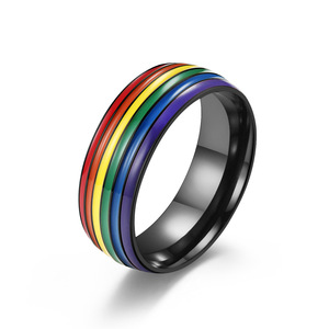 Anéis De Aço Inoxidável Das Mulheres Coloridas Do Arco-íris Anéis De Orgulho <span class=keywords><strong>Gay</strong></span> Banhado A Ouro Anéis De Orgulho LGBTS Geométricos para Mulheres e Homens - Product Image 1