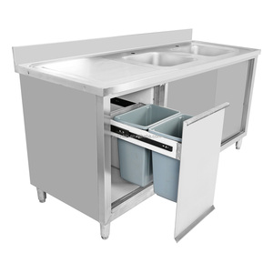 Stainless Steel Commercial <b>Sink</b> Cabinet with 2 Right Bowls Sliding Doors Backsplash Adjustable Feet for Catering - Product Image 3