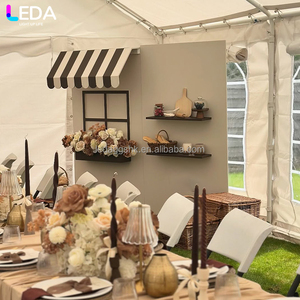 LEDA Modern Wedding <b>Party</b> Decoration Gray <b>Backdrop</b> Acrylic House-shaped Background Wall with Shelves - Product Image 1