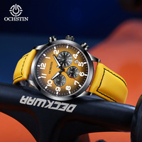 Montre-bracelet OCHSTIN pour homme, luxe, cuir véritable, aiguilles lumineuses, quartz, jour/date, rétro, vintage, chronographe, 42 mm