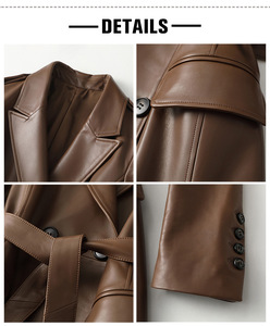 Cappotti Lunghi Marroni da Donna in Vera <span class=keywords><strong>Pelle</strong></span> di Pecora per Signore - Product Image 4