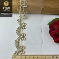 LEIXUSI Ruban de dentelle en tulle doré de 7 cm avec nœud brodé pour vêtements d'enfants, textiles de maison et accessoires de bricolage faits main