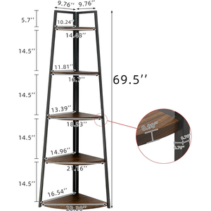 Scaffale Angolare Moderno a 5 Ripiani <span class=keywords><strong>in</strong></span> Legno e <span class=keywords><strong>Metallo</strong></span> per Soggiorno e Ufficio - Product Image 4