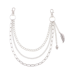 Cadena de cintura metálica multicapa de moda con colgante de calavera y plumas, estilo punk, cadena corporal informal para pantalones - Product Image 5