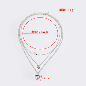 Collier superposé pour femme en alliage de zinc avec pendentif bouclier et pierre verte taille émeraude, colliers ras-du-cou multicouches, bijoux de mode - Product Image 6