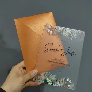 Ychon 사용자 정의 초대 카드 꽃 아크릴 유리 약혼 사용자 정의 초대 아크릴 청첩장 카드 둔한 폴란드어