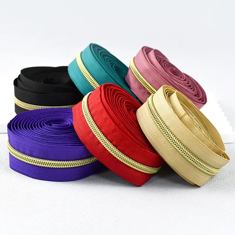 Meetee ZA030 5# Light Gold Nylon Teeth Zipper High Quality Sustainable Jackets & Bags Clothing Accessories in Stock Zipper Rolls
