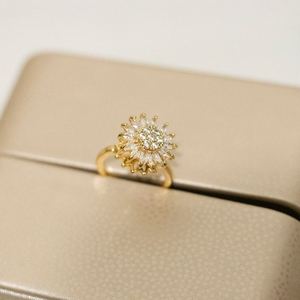 Rotatable <b>Spinner</b> <b>Ring</b> Adjustable Fidget <b>Rings</b> for Anxiety Gold Plated Vintage Design Zircon Flower Open <b>Ring</b> - Product Image 3