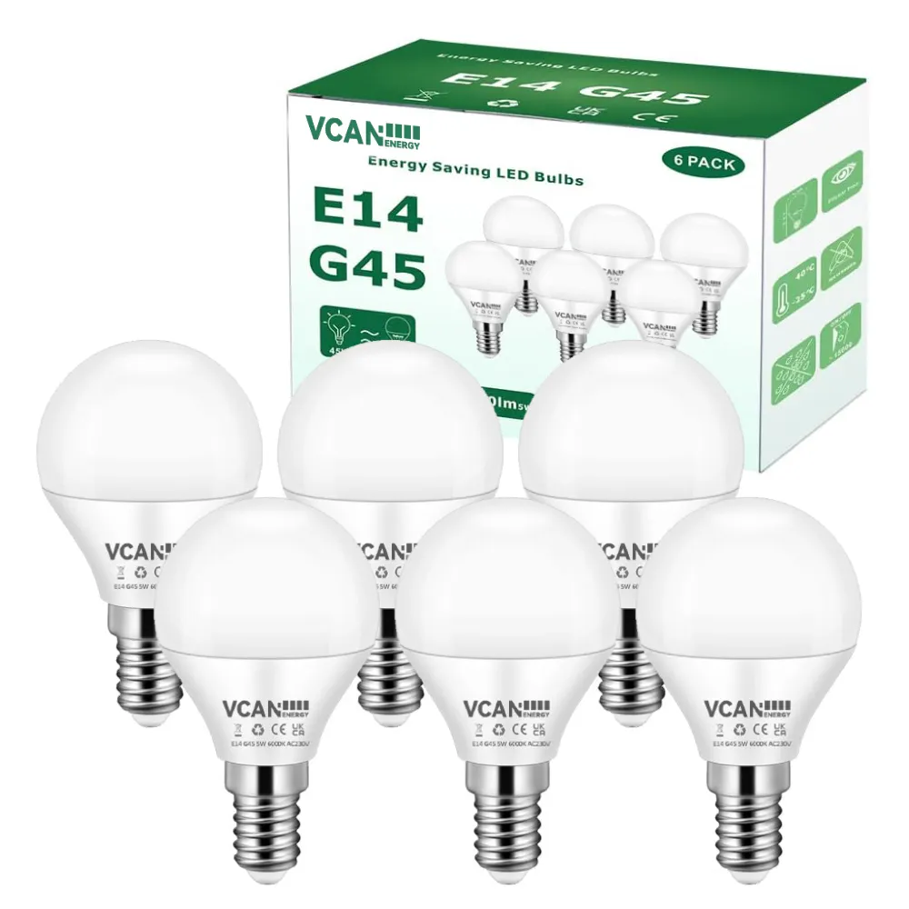 VCAN E14 Bulb 5W Warm White 3000K 450LM Large Edison Screw in Light Bulbs Non Dimmable G45 Golf Ball Energy Saving LED Bulb