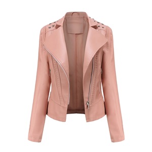 Veste en <span class=keywords><strong>simili</strong></span> <span class=keywords><strong>cuir</strong></span> PU à épaulettes et fermeture éclair intégrale pour femme, veste en <span class=keywords><strong>cuir</strong></span> de moto, veste courte décontractée d'hiver pour femme - Product Image 3