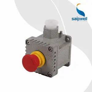 תיבת לחצן דחיפה חד כיוונית של SAIPWELL עבור תיבת לוח בקרה תעשייתית תיבת מתג חסין פיצוץ כפתור פטריות אלקטרוני E-Stop