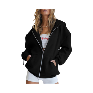 Sweat-shirt à capuche zippé décontracté pour femme, style boyfriend basique, automne-hiver, avec logo frontal, design personnalisé ODM - Product Image 4