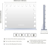 Miroir Cosmétique Intelligent Simple Face avec 3 Tonalités de Lumière, Variateur, Haut-Parleur Bluetooth, Grand Miroir de Coiffeuse de Table - Capteur Tactile, 18 Ampoules