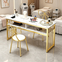 Table de manucure multifonctionnelle moderne en MDF avec plateau texturé marbre, facile à nettoyer, mobilier de salon, chaise de manucure à structure métallique pour ongles