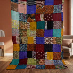 Throw Fine Silk Kantha <b>Bedspread</b> Digital Printing Multi-Colour Reversible Eco-Friendly All-Season Blanket Coverlet Gudri Bedding - Product Image 3