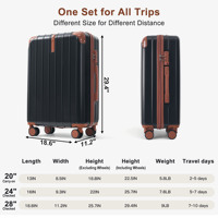 En stock aux États-Unis, livraison gratuite, ensemble de bagages de voyage premium en ABS 3 pièces, 20, 24 et 28 pouces, support du dropshipping