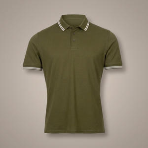 Polo à manches courtes pour homme en coton piqué vert olive, décontracté, couleur unie, anti-plis, avec boutons - Product Image 2