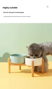 स्टाइलिश न्यूमलिस्ट डबल सिरेमिक बाउल सेट लकड़ी के स्टैंड एकीकृत डिजाइन कुत्तों के लिए लकड़ी के स्टैंड एकीकृत डिजाइन - Product Image 5