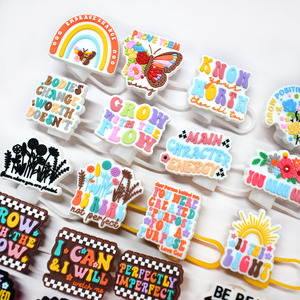Phrase Series 10mm <span class=keywords><strong>Motivation</strong></span> Phrase Straw Topper Charms Réutilisable Pvc Potable Paille Conseils Couvre pour Gobelet - Product Image 2