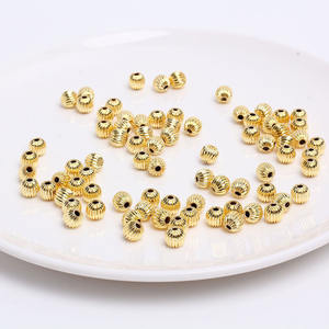 JS1683 оптовая продажа 8 мм Прямые гофрированные латунные бусины 18K позолоченные Арбузные бусины - Product Image 6