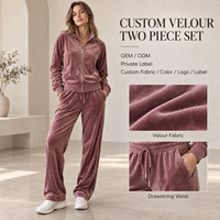 Ensemble deux pièces décontracté en velours pour femme, avec fermeture éclair, col montant, manches longues et pantalon large à cordon de serrage, idéal pour les voyages