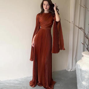 2026 OEM Manufacturer Solid Color Waist Fashion Muslim Women's Long Sleeve Women's Pleated Robe <strong>Dress</strong> Evening <strong>Dress</strong> Party <strong>Dress</strong> - Product Image 6