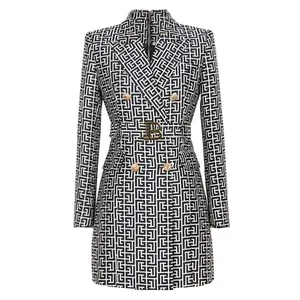 Brandneue Verarbeitung Mode geometrisches Muster Herbst Winter Elegante Dame Frauen Slim Office Blazer Kleid