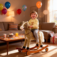 Cheval à bascule en peluche pour enfants, grande taille, avec roues