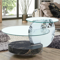 Table basse en verre de conception nouvelle 2026, table basse ronde en verre trempé et marbre pour salon