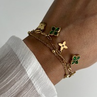Ensemble de bijoux en acier inoxydable plaqué or 18 carats avec trèfle à quatre feuilles serti de diamants, bijoux de créateur simples et tendance