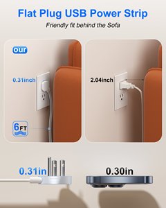ปลั๊กพ่วงไฟฟ้า 6 ฟุต 4 ช่องเสียบ AC 4 พอร์ต USB ป้องกันไฟกระชาก สถานีชาร์จแบบประหยัดพลังงานสำหรับแล็ปท็อป - Product Image 2