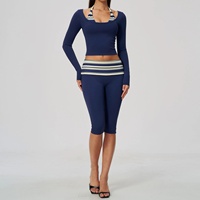 Ensemble de yoga pour femme, faux deux pièces, col licou, manches longues, color block, coupe ajustée, respirant, pour le sport et le fitness, longueur mollet