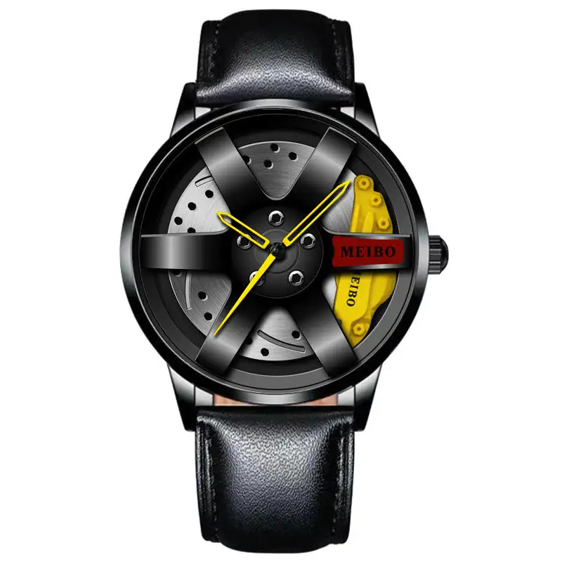 Luxury Cool Unique Pu cinturino in pelle orologi da uomo Sport da polso al quarzo 3D cerchio del volante orologio da auto Reloj Car