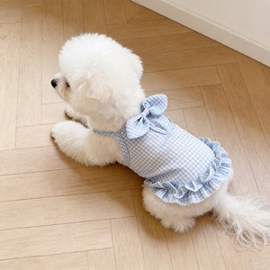 Robe d'été pour chat en fibre de polyester avec dentelle et motif à carreaux, style princesse, avec attache pour laisse pour chatons - Product Image 5