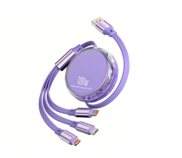 Bracket Style Customizable 100W Lightweight Retractable 3A Fast Charging Type-A Type-C USB 3-in-1 Cable for Computer IOS Devices