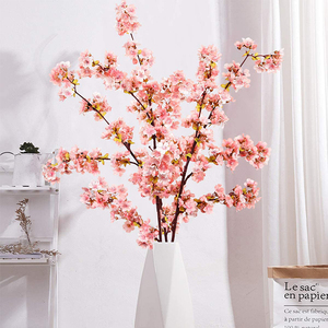 Branches de cerisier artificielles avec herbe, décorations de table pour la maison, fête, thème <span class=keywords><strong>plage</strong></span>, fleurs de prunier roses, chic - Product Image 1
