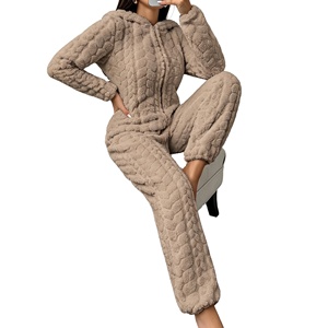 <strong>Women</strong> <strong>Fluffy</strong> Coral Fleece Hooded <strong>Onesie</strong> Pajamas Winter Warm Loungewear With Convenient Zipper for Indoor Outdoor Homewear - Product Image 6