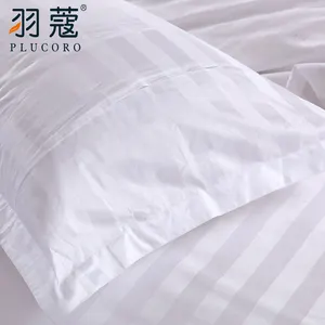 White Pillow Europe Selling Hotel Custom White Pure Cotton Hotel 3CM Stripe Satin Pillow Case